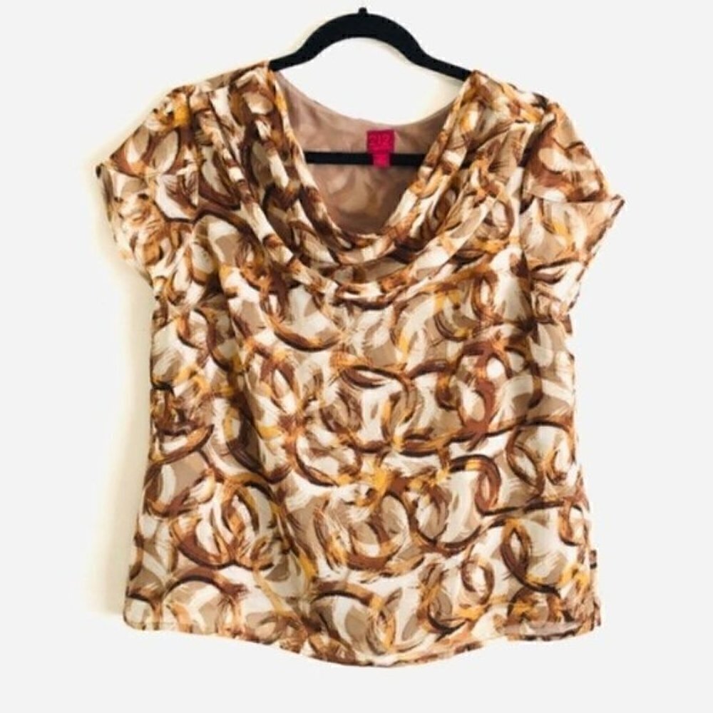 212 Collection Blouse M Petite Cowl Neck Circle Chain Print